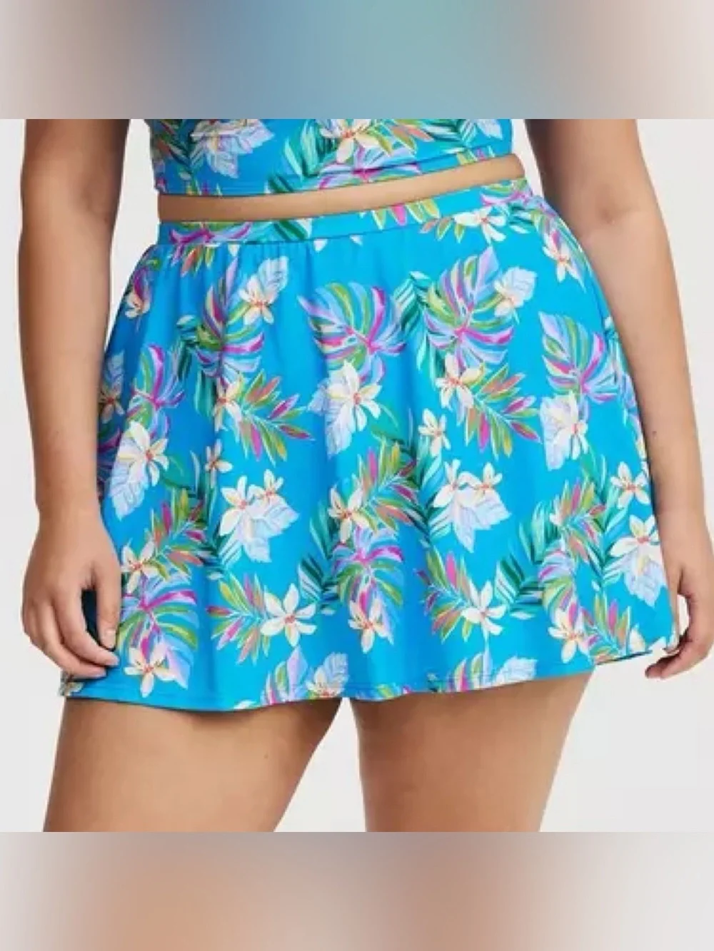 Torrid Blue Lush Tropical Wireless Bikini Top & Swim Skort Swimsuit SET 3X 22 24